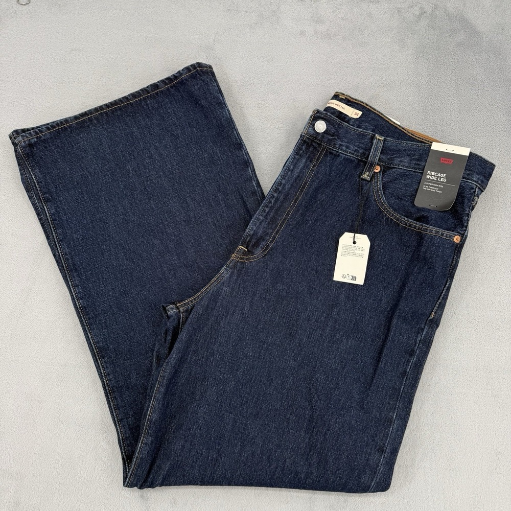 Levi's Jeans Womens Size 34x32 Ribcage Wide Leg Blue High Rise Denim 100% Cotton
